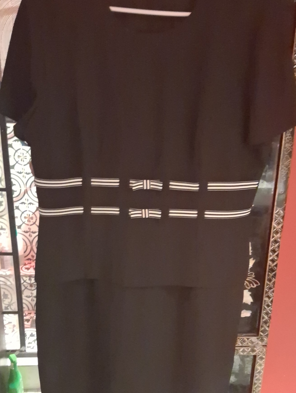 Positive Attitude Black Dress with White Stripe Accents